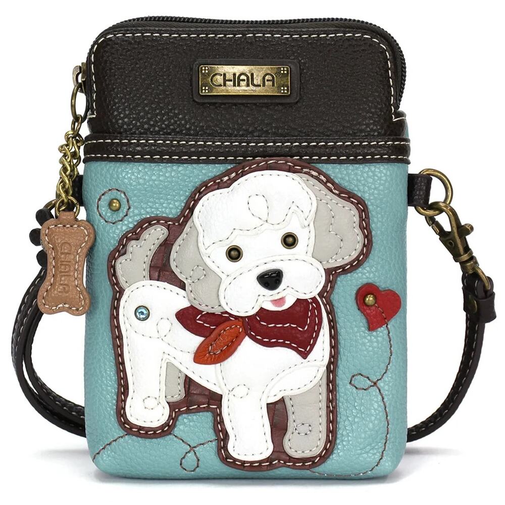 Chala Faux Leather Cellphone Crossbody Purse - Poodle A, Blue NWT